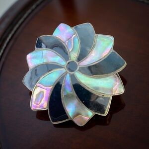 Vintage Sterling Silver Abalone Pinwheel Brooch